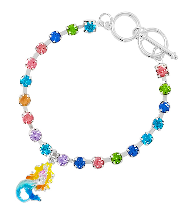 SEALIFE THEME EPOXY CHARM AND CRYSTAL TOGGLE BRACELET - MERMAID