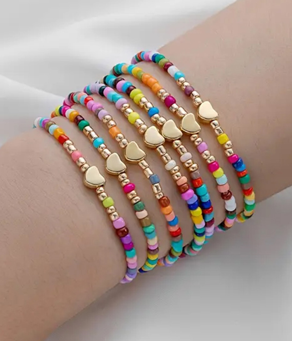 Multi seedbead 7 piece stretch bracelet set