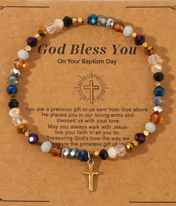Cross charm stretch bracelet