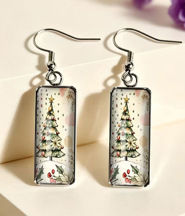 Christmas theme tree bar earring