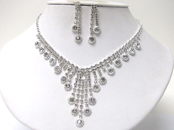 Crystal ball drop rhinestone necklace earring set