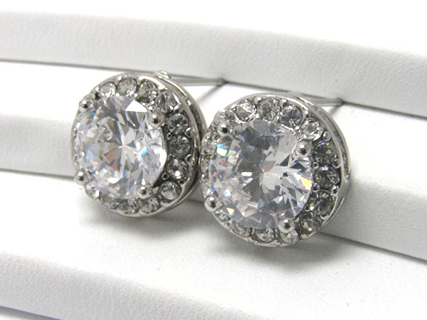 Cubic and crystal round stud earring