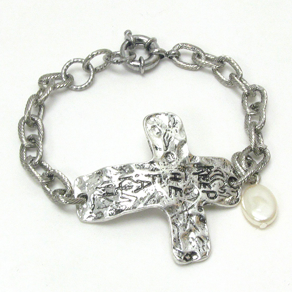 Vintage metal cross and chain bracelet