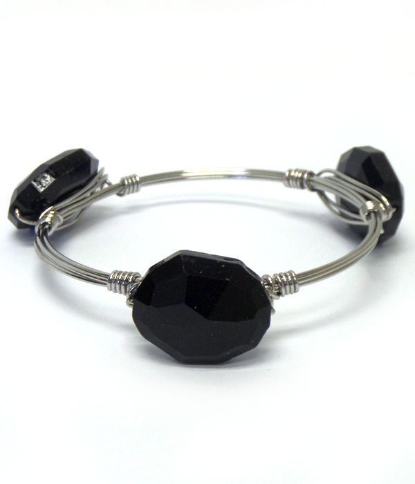 Facet stone bourbon wire bangle bracelet