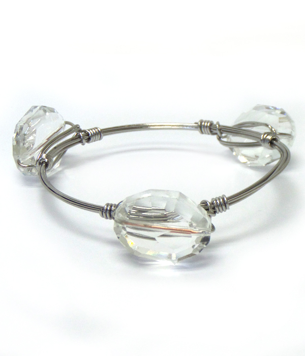 Facet stone bourbon wire bangle bracelet