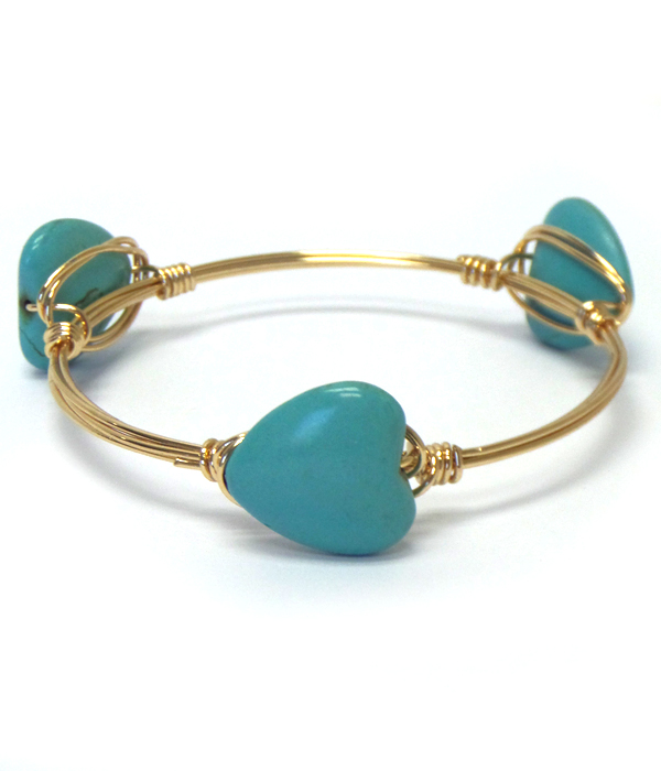 Turquoise heart stone bourbon wire bangle bracelet