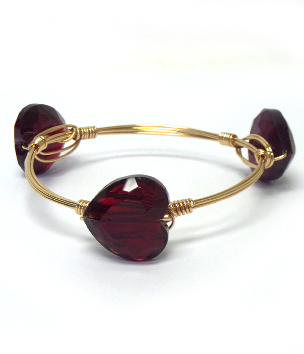 Glass heart stone bourbon wire bangle bracelet -valentine