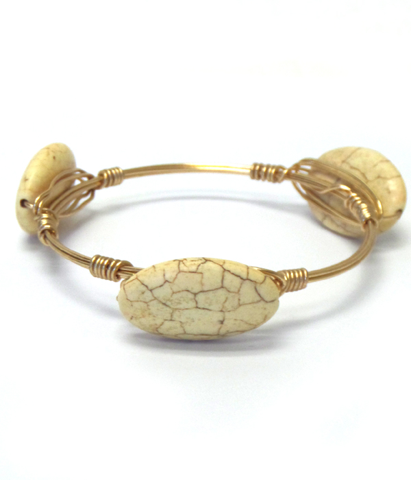 Natural stone bourbon wire bangle bracelet