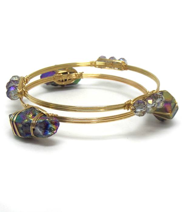 Semi precious and glass stone mix handmade bourbon wire bracelet set of 2