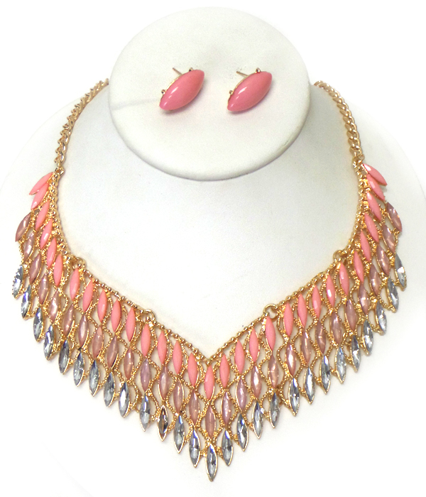 Multi crystal bib necklace set