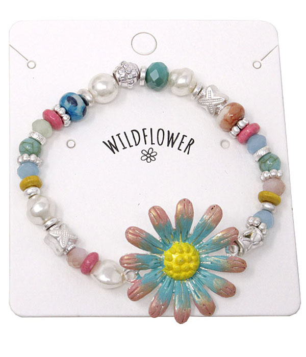 GARDEN THEME MULTI BEAD STRETCH BRACELET - PAINT FLOWER