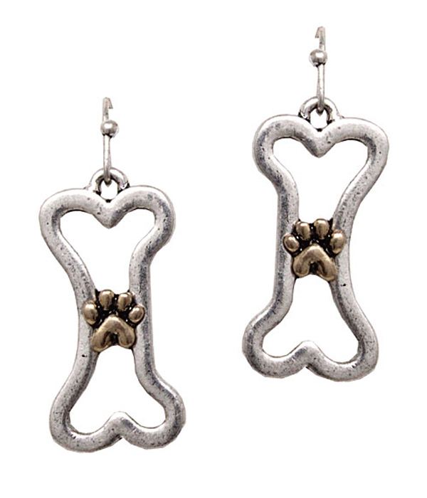 PAW PRINT AND BONE EARRING