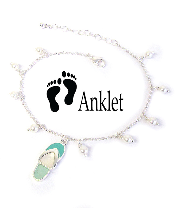 SEALIFE THEME SEA GLASS AND MULTI PEARL ANKLET - FLIPFLOP