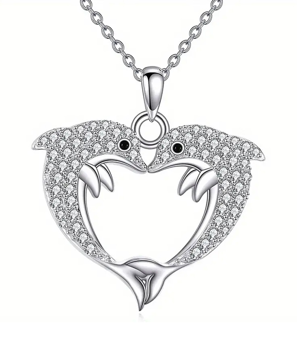 Sealife theme double dolphinpednat necklace