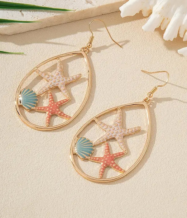 Sealife theme teardrop earring - starfish