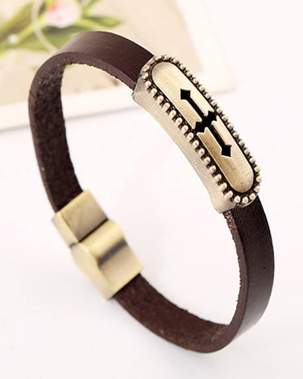 Pulseira inspired unisex or mens leather magnetic bracelet - cross