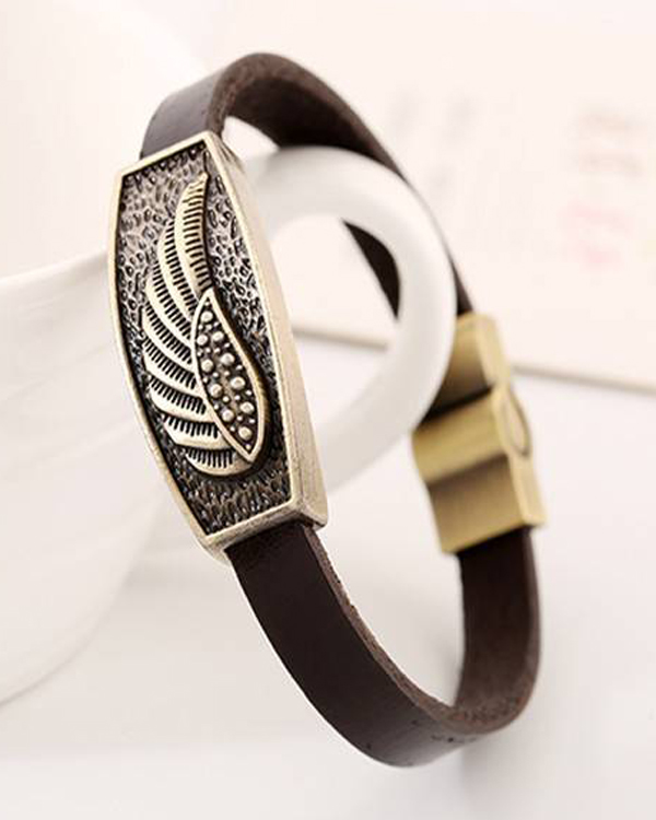 Pulseira inspired unisex or mens leather magnetic bracelet - wing