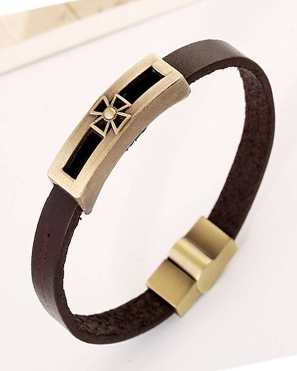 Pulseira inspired unisex or mens leather magnetic bracelet - cross