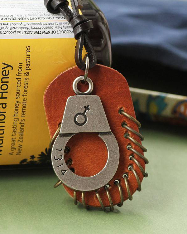 Genuine leather and handcuff charm handmade necklace