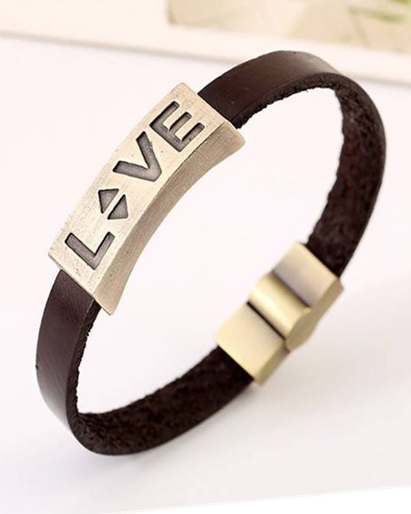 Pulseira inspired unisex or mens leather magnetic bracelet - love