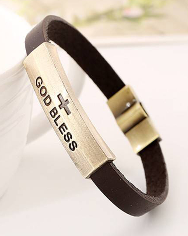 Pulseira inspired unisex or mens leather magnetic bracelet - god bless