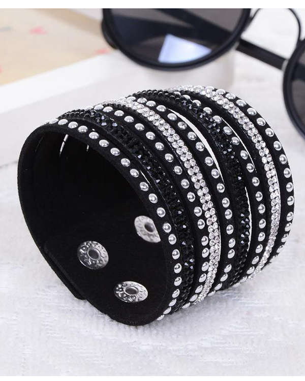 Crystal and metal stud leather bracelet