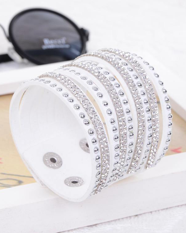 Crystal and metal stud leather bracelet