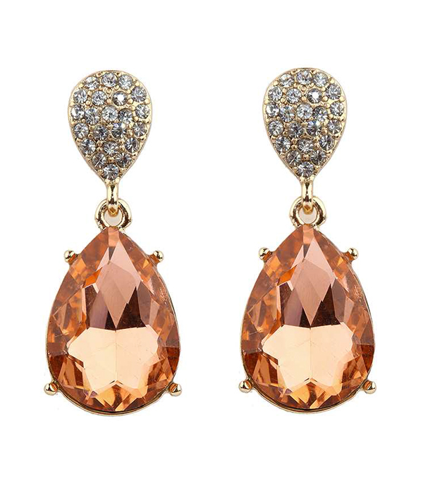 Facet glass teardrop and crystal stud earring