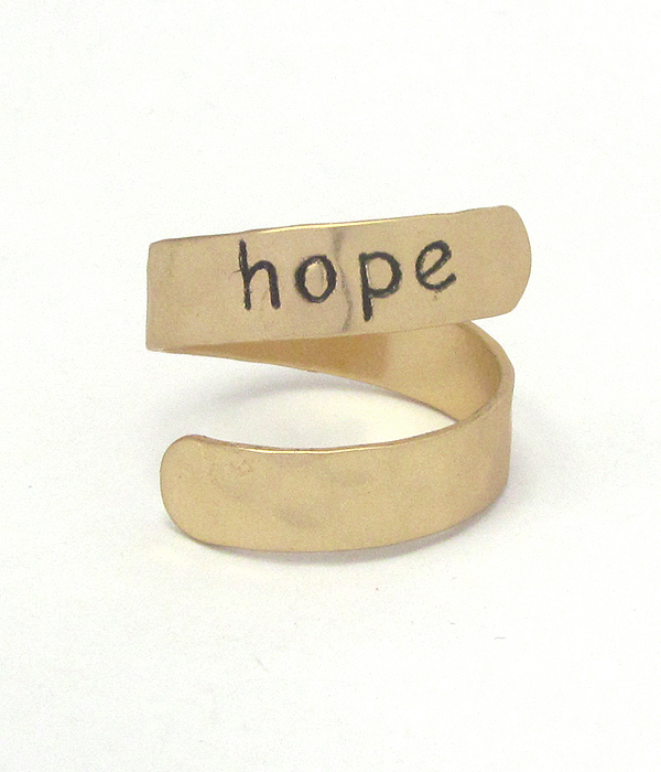 Religious inspiration brass swirl ring - hope