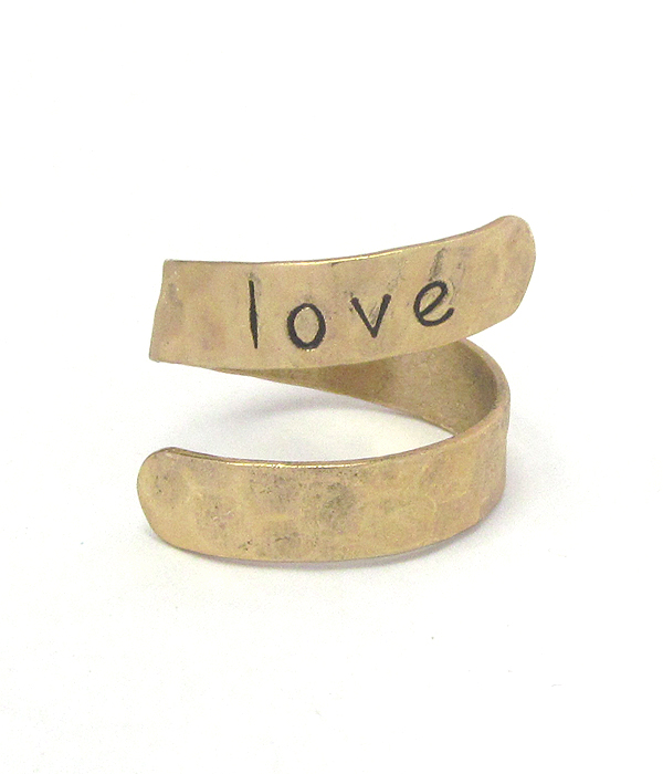 Religious inspiration brass swirl ring - love