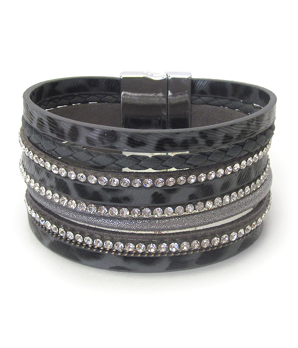 Animal fur and leather multi layer magnetic bracelet