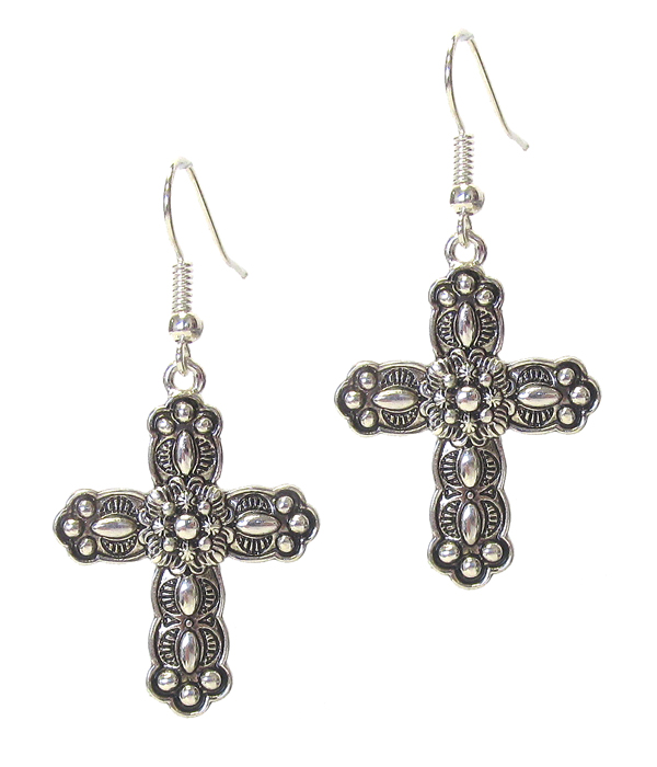 DESIGNER TEXTURED CROSS EARRING