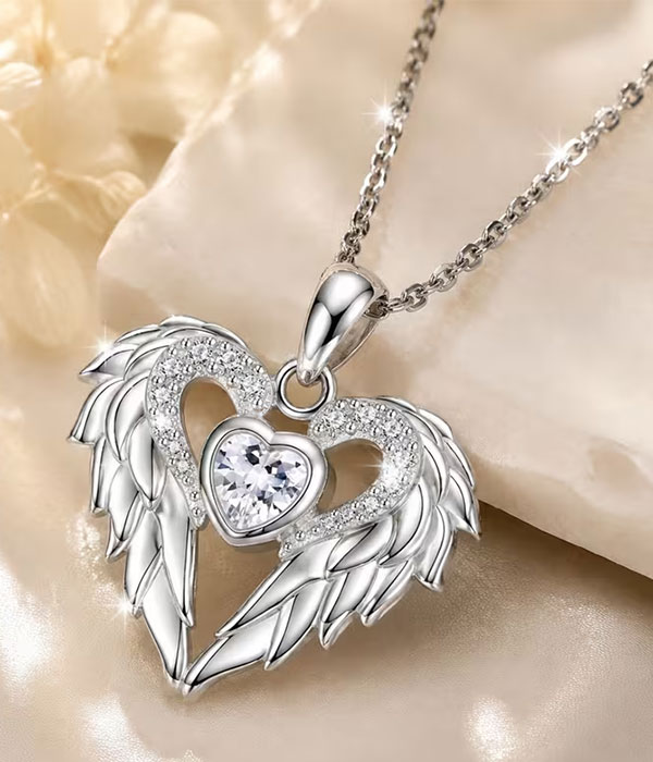 Angel wing heart necklace