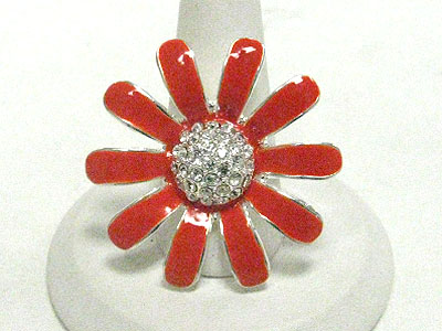 Crystal and metal epoxy flower adjustable ring