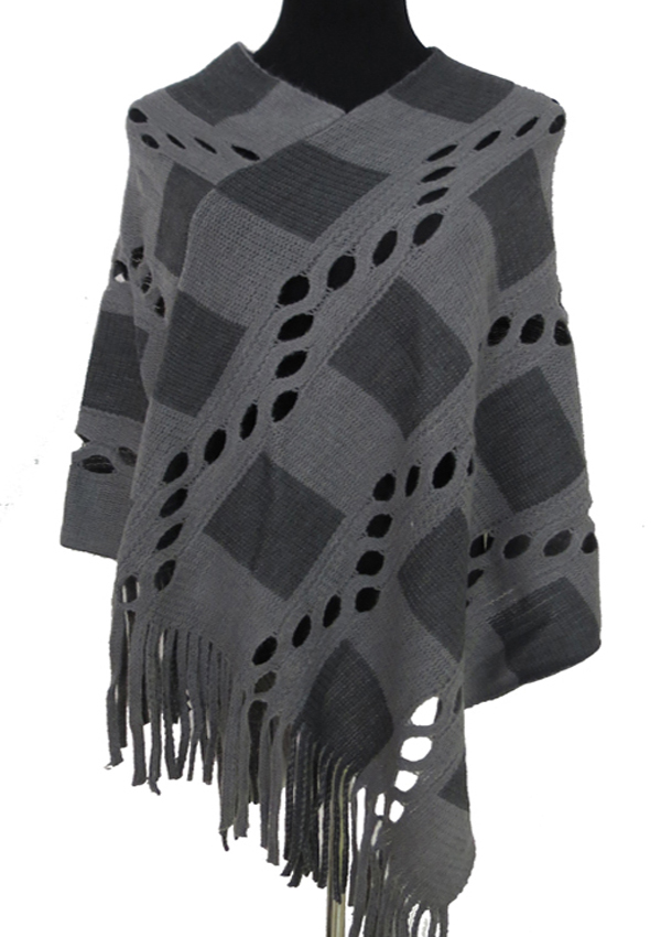 Blocked tassel winter poncho