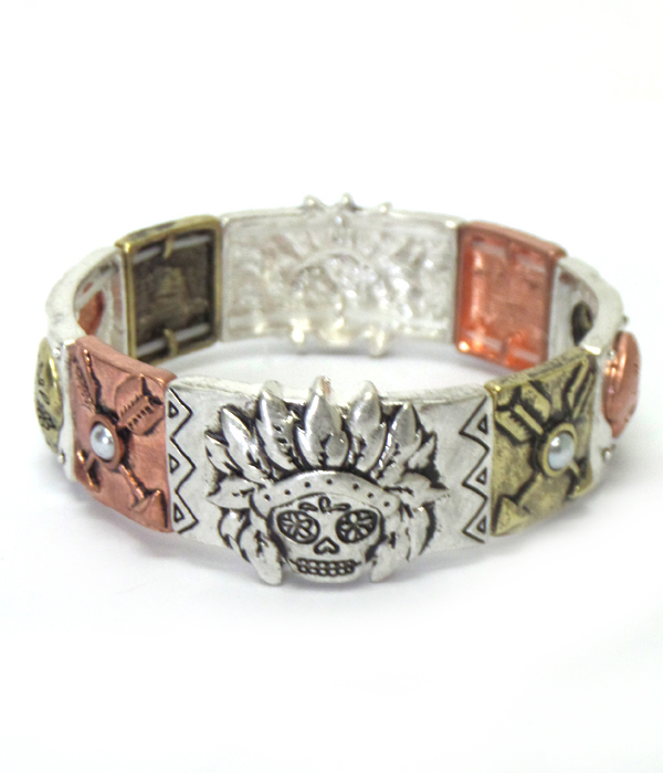 Multi metal  sugar skull bracelet 