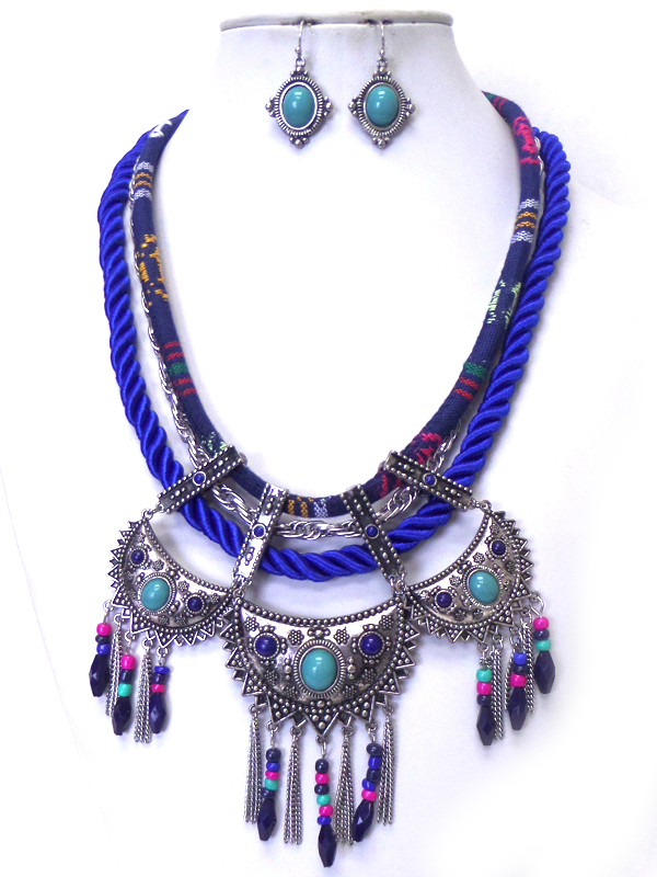 LAYER CHAIN AND CLOTH TRIBAL STYLE NECKLACE SET