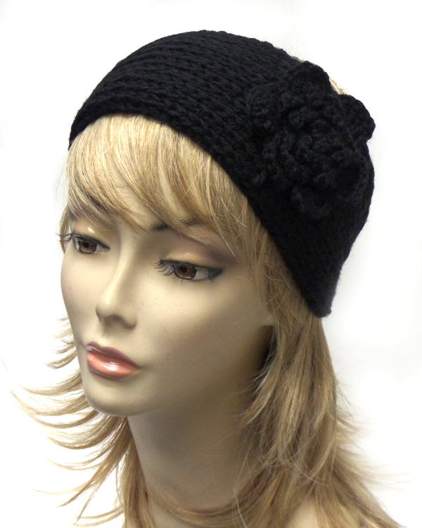 Flower button crochet headband warmer
