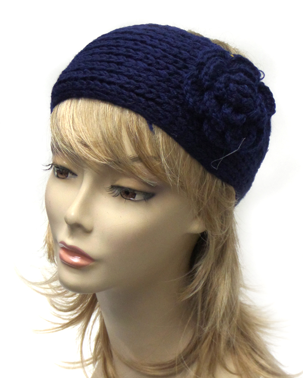 Flower button crochet headband warmer