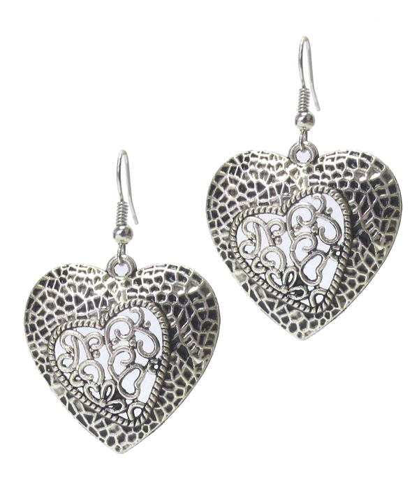 Vintage tibetan silver filigree heart earring