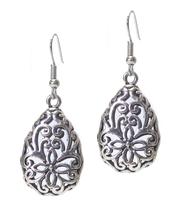 Vintage tibetan silver filigree teardrop earring