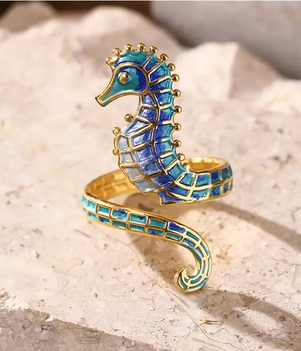 Sealife theme stainless steel seahorse ring