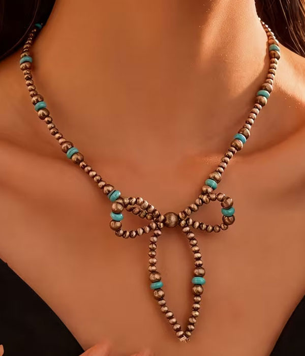 Boho style bead bow necklace