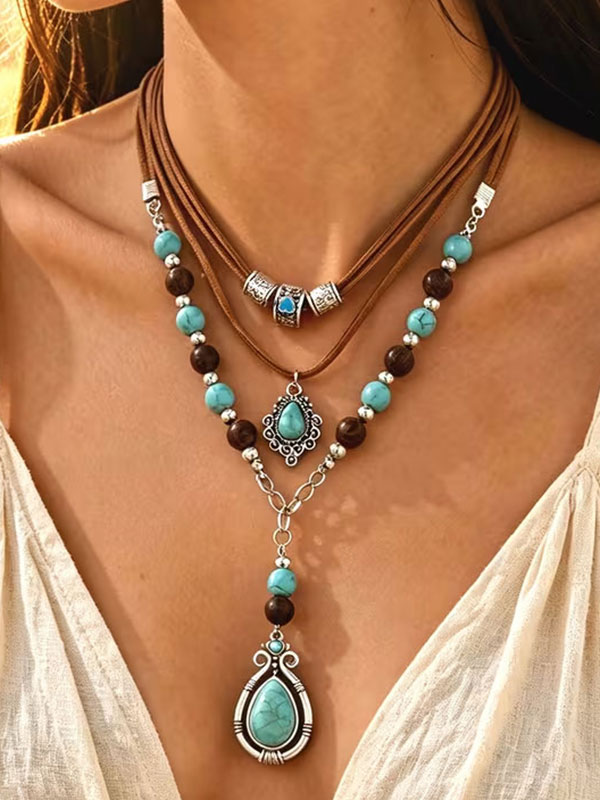 Turquoise teardrop layered necklace
