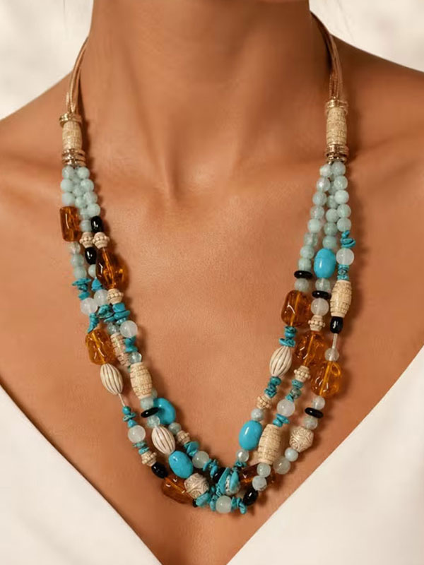 Multi layer mix stone necklace