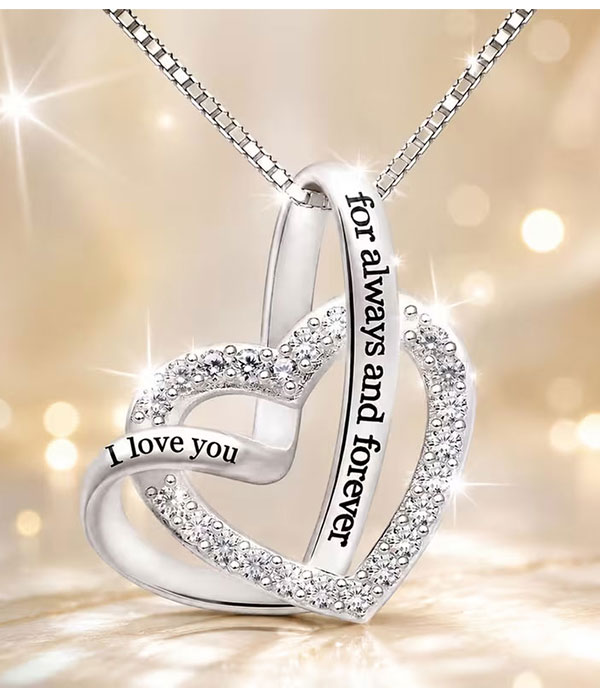 Double heart pendant necklace - i love you