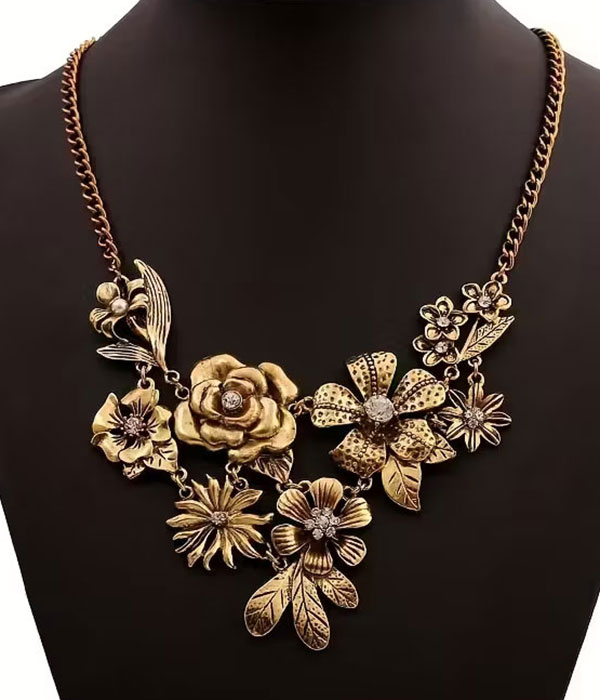 Vintage multi flower statement necklace