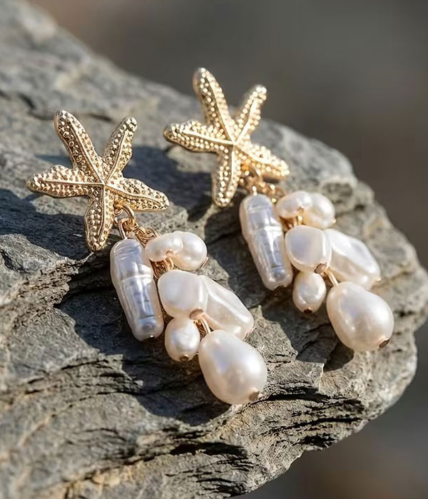 Starfish and pearl drop earring