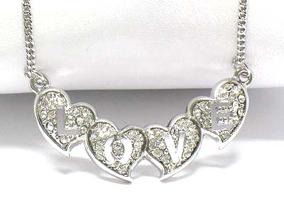 Made in korea whitegold plating crystal stud multi heart letter l o v e cut out necklace -valentine