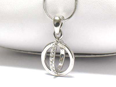 Made in korea whitegold plating crystal stud double ring linked pendant necklace